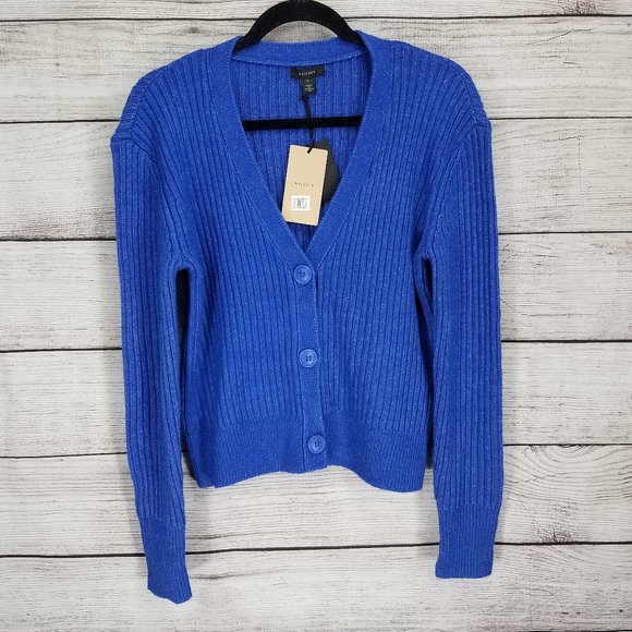 Halogen Sweaters - NEW Halogen M V-neck Button front Cardigan Sweater in Blue Mazarine